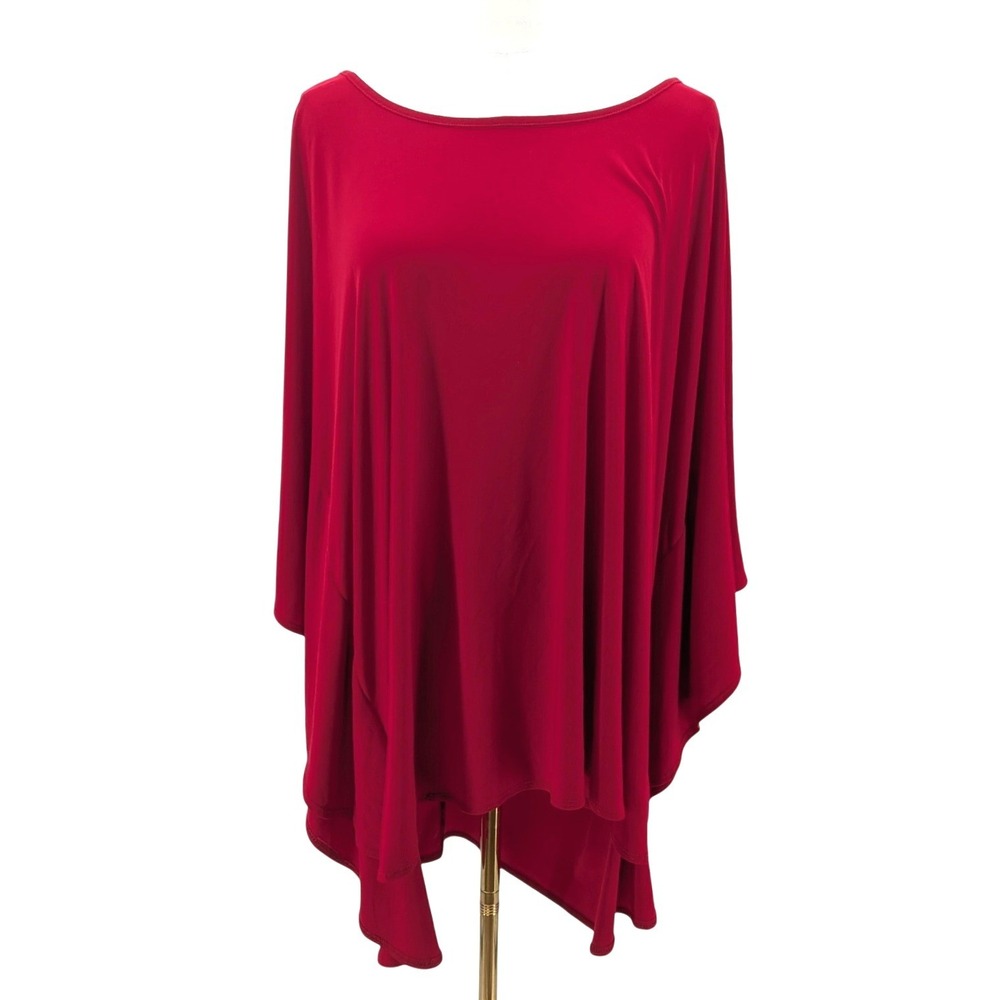 Antthony Poncho Top Red Drape Blouse‎ Plus Size Flowy Stretch Tunic